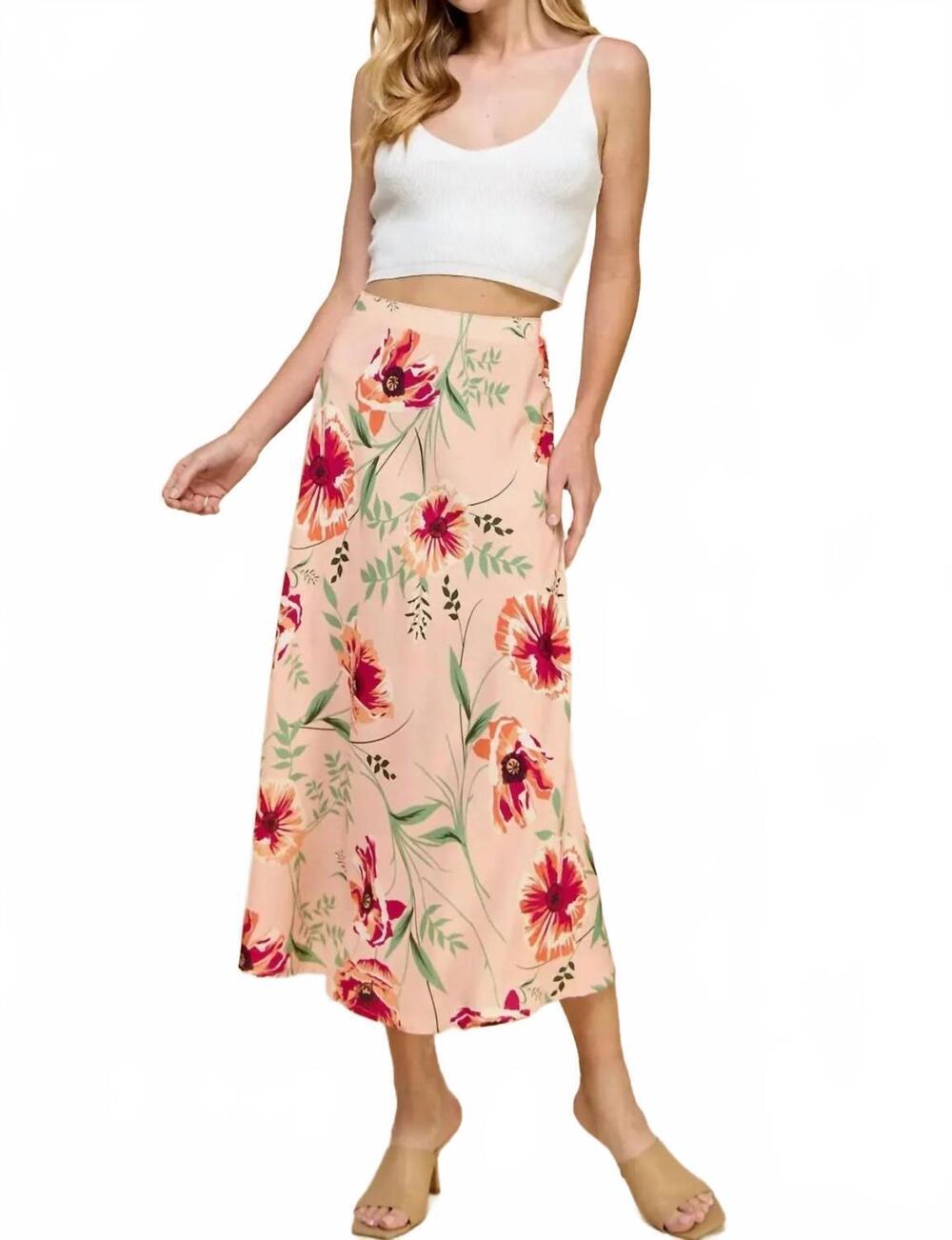 NEW LES AMIS poppy meadow midi skirt in pink